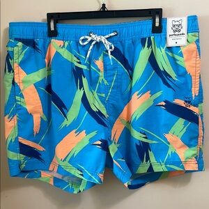 Vibrant Blue Swim Trunks with Tropical Print